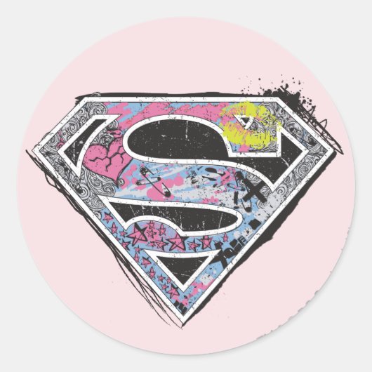 Supergirl Logo Collage Ronde Sticker (Voorkant)