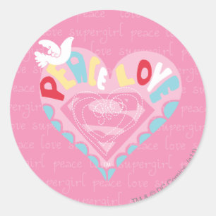 Supergirl Peace and Love Pink Ronde Sticker