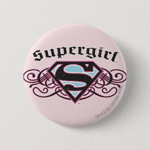Supergirl Pin Strips Black en Pink Ronde Button 5,7 Cm