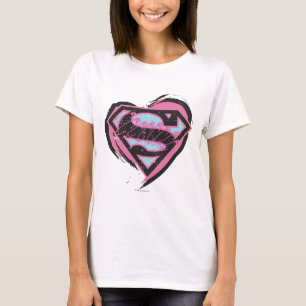 Supergirl Pink Logo in Heart T-shirt