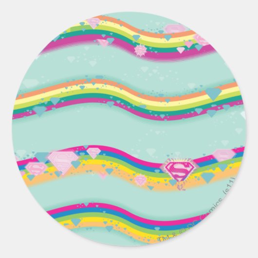 Supergirl Rainbow Waves Green Ronde Sticker (Voorkant)