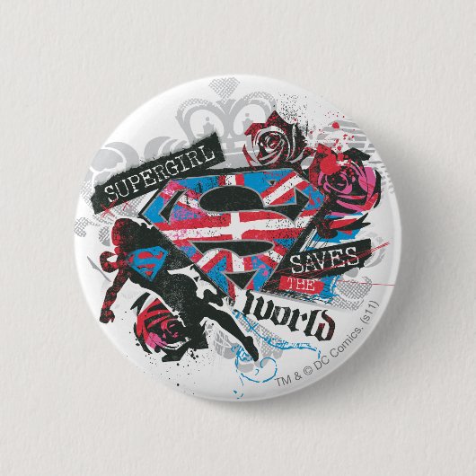 Supergirl redt de wereld ronde button 5,7 cm (Voorkant)