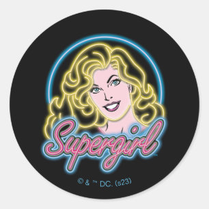 Supergirl Retro Neon Lights Grafisch Ronde Sticker