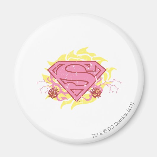 Supergirl roze bloemen magneet (Voorkant)