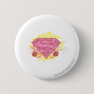 Supergirl roze bloemen ronde button 5,7 cm