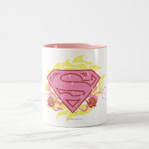 Supergirl roze bloemen tweekleurige koffiemok