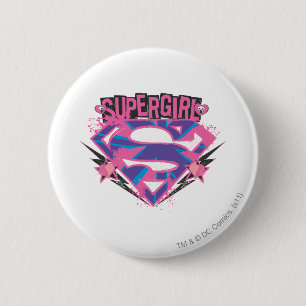 Supergirl Roze en Paarse Grunge Logo Ronde Button 5,7 Cm