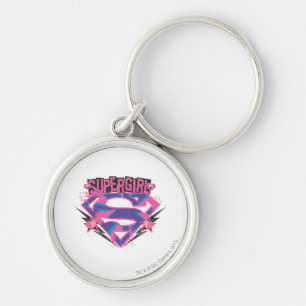 Supergirl Roze en Paarse Grunge Logo Sleutelhanger