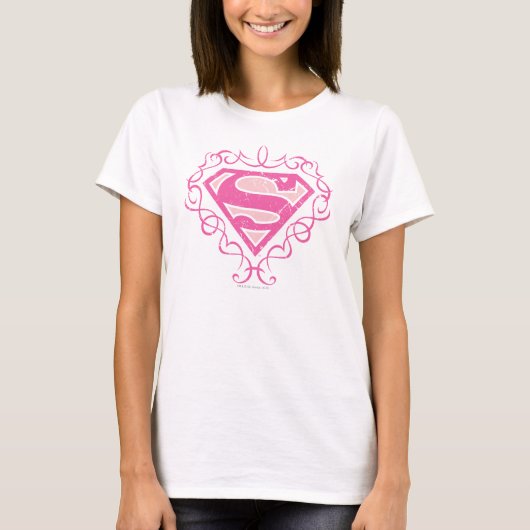 Supergirl roze strepjes t-shirt (Voorkant)