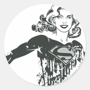 Supergirl zwarte en witte tekening 1 ronde sticker