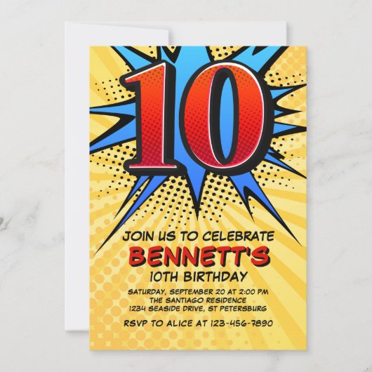 Superheld 10e verjaardag uitnodiging (Voorkant)
