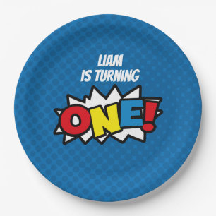 Superheld 1st Birthay, papieren Borden Papieren Bordje