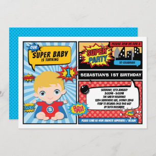 Superheld 1st Birthday Party Comics / Blonde Hair Kaart