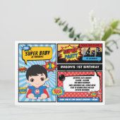 Superheld 1st Birthday Party Comics Superhelden Kaart (Staand voorkant)