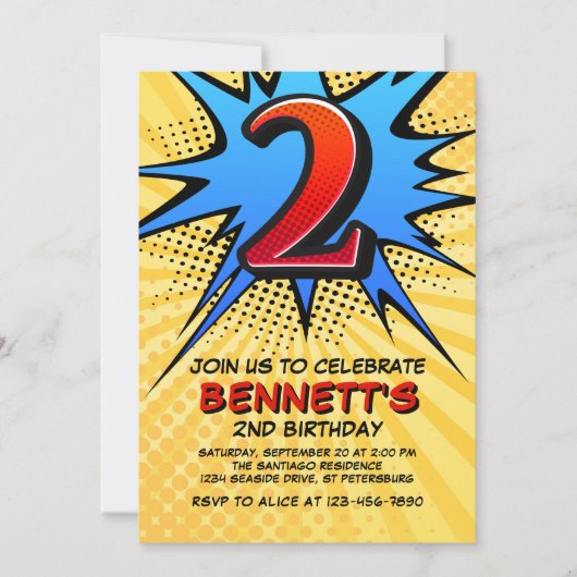Superheld 2e verjaardag uitnodiging (Voorkant)