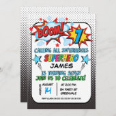 Superheld 7e verjaardag Uitnodiging (Voorkant / Achterkant)