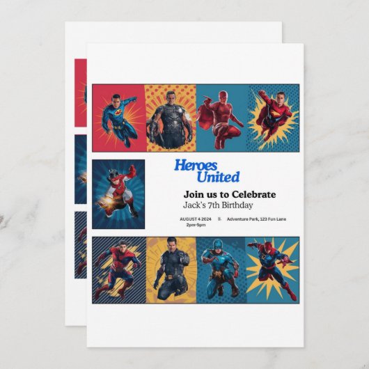 Superheld Bash Verjaardag Uitnodiging Kaart (Voorkant / Achterkant)