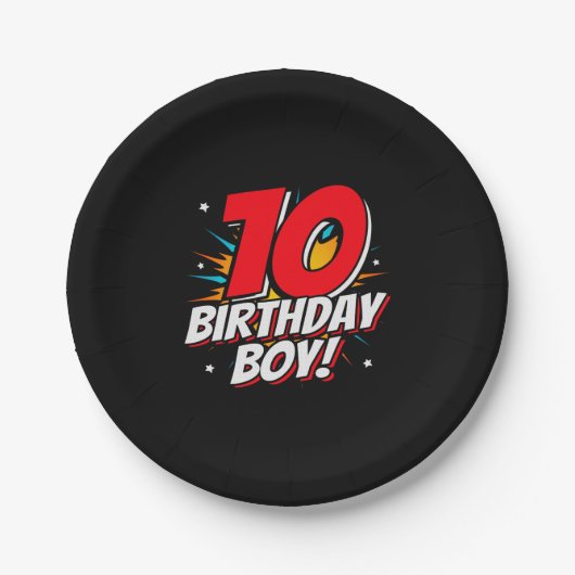 Superheld Birthday - 10 jaar oud - 10e verjaardag Papieren Bordje (Voorkant)