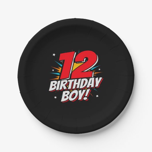 Superheld Birthday - 12 jaar oud - 12e verjaardag Papieren Bordje (Voorkant)