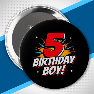 Superheld Birthday Boy - 5 jaar - 5 jaar - vijfde  Ronde Button 4,0 Cm