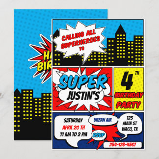 Superheld Birthday Party Invitation Kaart