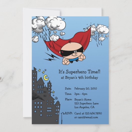 Superheld Birthday Party Invitation Kaart (Voorkant)