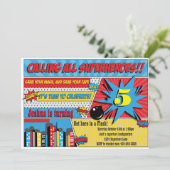 Superheld Birthday Party Invitation Kaart (Staand voorkant)