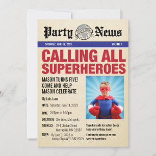 Superheld Birthday Party Photo Invitation - Nieuws Kaart