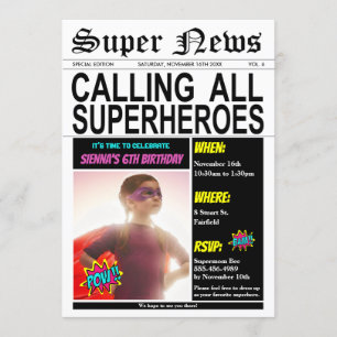 Superheld Birthday Party Super Hero Girl Foto Kaart