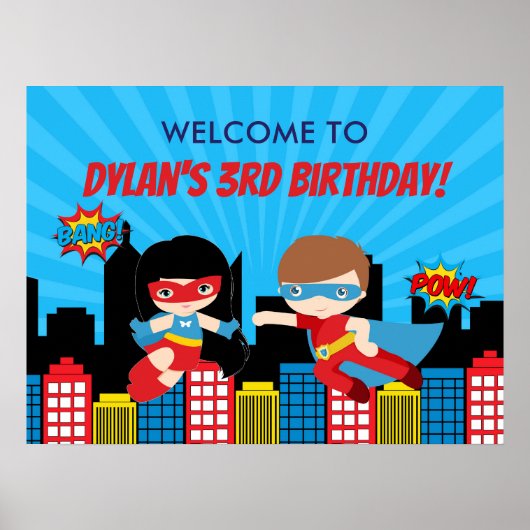 Superheld Birthday Party Welcome Poster Banner (Voorkant)