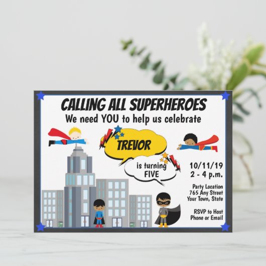 Superheld Birthday Uitnodiging (Staand voorkant)