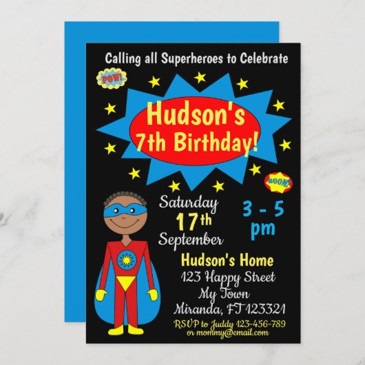 Superheld Birthday Uitnodiging (Voorkant / Achterkant)