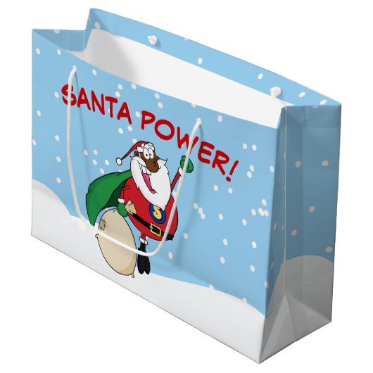 Superheld Black Santa Power Gift Bag Groot Cadeauzakje (Voorkant Gekanteld)