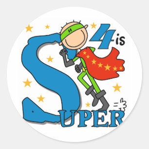 Superheld Boy 4th Birthday Tshirts en Gifts Ronde Sticker