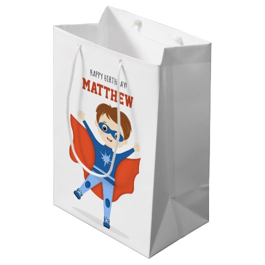Superheld Boy Medium Cadeauzakje (Voorkant Gekanteld)