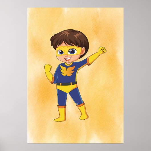 Superheld Boy Yellow Suit ! Leuke Kinder afdrukbar Poster (Voorkant)
