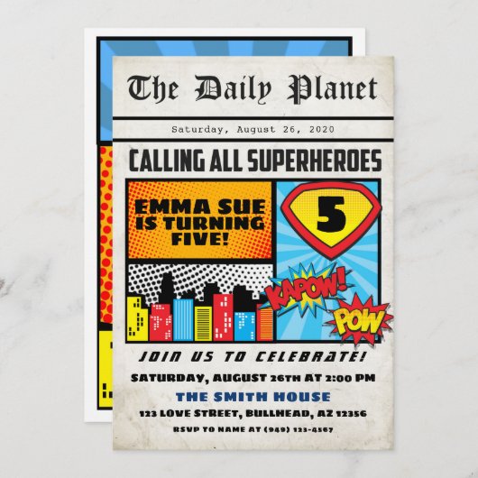 Superheld Boy's Newspaper Comic Style Birthday Kaart (Voorkant / Achterkant)
