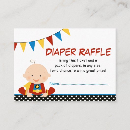 Superheld Bunting Luier Raffle Ticket Informatiekaartje (Voorkant)