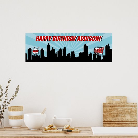 Superheld Comic Birthday Party Banner Poster (Keuken)