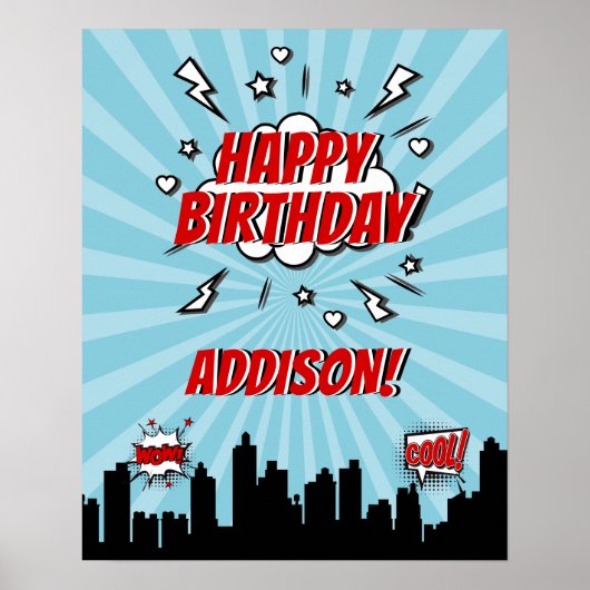 Superheld Comic Birthday Party Poster (Voorkant)