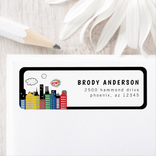 Superheld Comic Boek Thema Adres Etiket (Insitu)