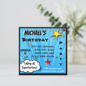 Superheld Comic Book Blue Birthday Party Kaart (Staand voorkant)
