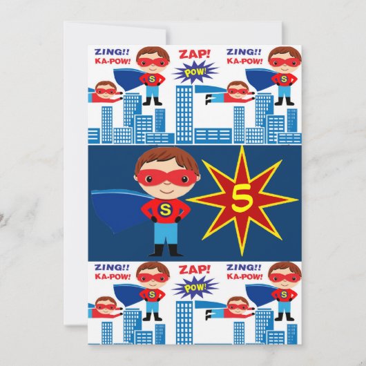 Superheld Comic Book Kids Birthday Invitations Kaart (Voorkant)