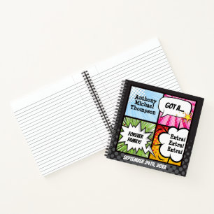 Superheld Comic Book Style Adoption Party Notitieboek