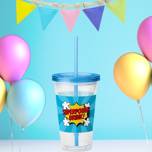 Superheld Comic Book Style Boy Birthday Blue Acryl Drinkbeker