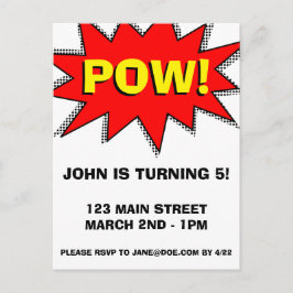 Superheld Comic Book Thed Invitation Sjabloon