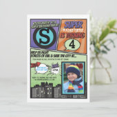 Superheld Comic Boy's Uitnodiging Super Hero Uitno (Staand voorkant)