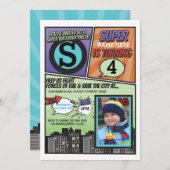 Superheld Comic Boy's Uitnodiging Super Hero Uitno (Voorkant / Achterkant)