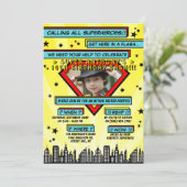 Superheld Comic Photo Any Age Birthday Invitations Kaart (Staand voorkant)