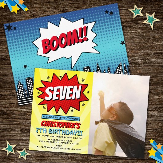 Superheld Comic Photo Any Age Birthday Invitations Kaart